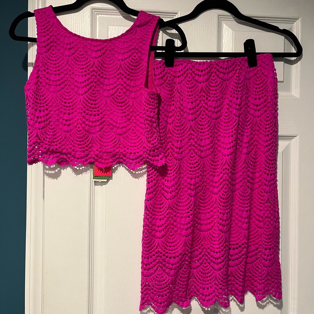 Vibrant Pink Lace Two-Piece Set
